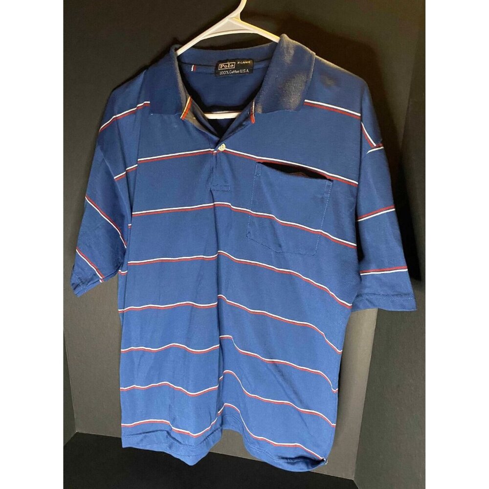 Vtg Polo Ralph Lauren Shirt Mens XL Blue Striped Shirt Rugby Made In USA